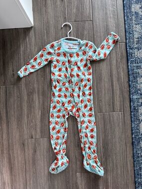 Kids Mint Football-Print Footed Pajamas